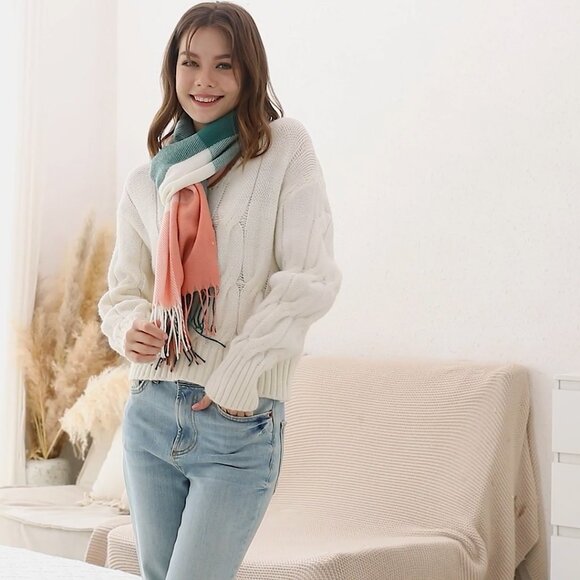 Oversized Plaid Winter Scarf Soft Cashmere-Like Acrylic Warm Shawl Wrap - Picture 8 of 8